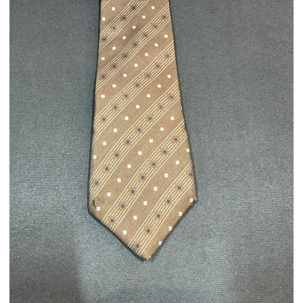 Geoffrey Beene Tie Blue Tan Mens Necktie Made In USA 100% Silk 56" x 3"